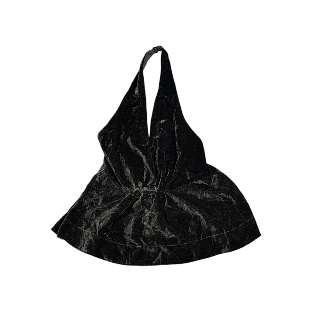 Express Black Velvet Halter Top Deep V-Neck Babydoll Party‎ Blouse Size 6